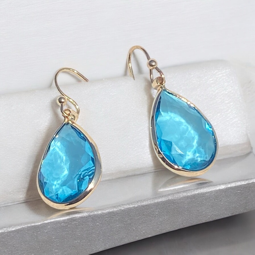 Gold Aquamarine Fishhook Drop